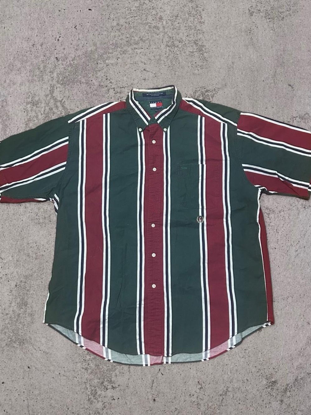 Tommy Hilfiger Vertical Stripe Crest Logo Button Down Shirt XL